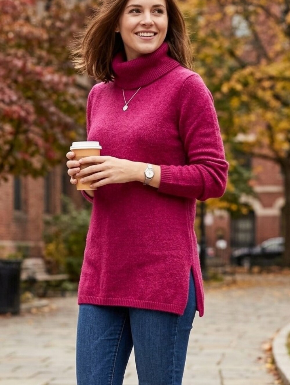 Coldwater Creek Knit Tunic Sweater Cowl Neck Berry Burgundy PS
